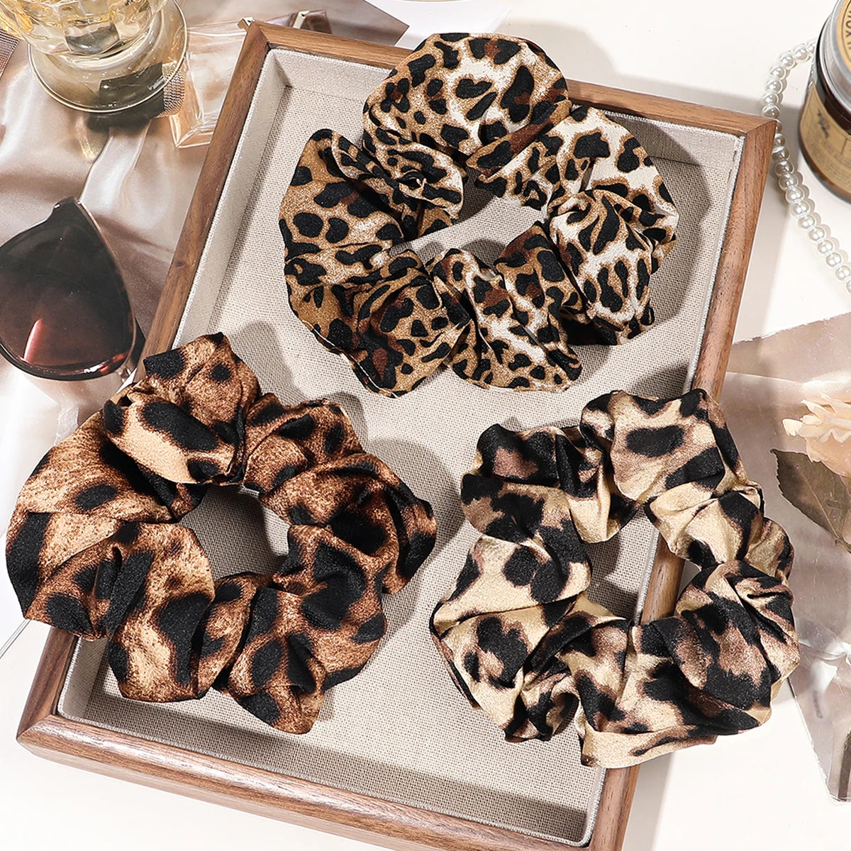 Leopard Print Stretch Scrunchy Hair Ties Set