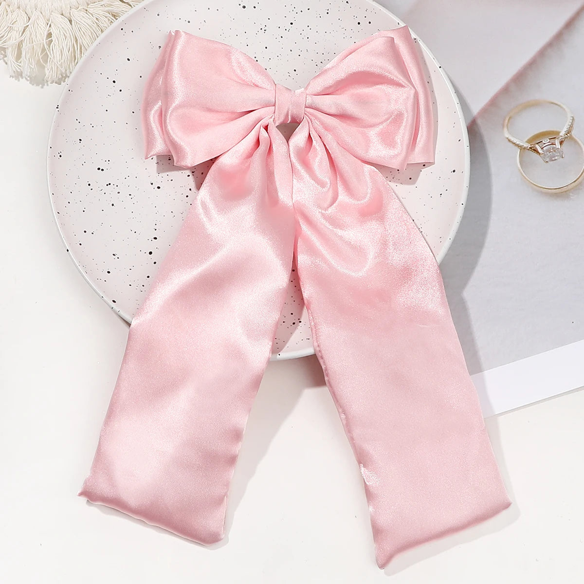 1 Pcs Silky Satin Hair Bows Hair Claw Clips,Pink Black Hair Ribbon Ponytail Holder Accessories for Women Girls Kids
