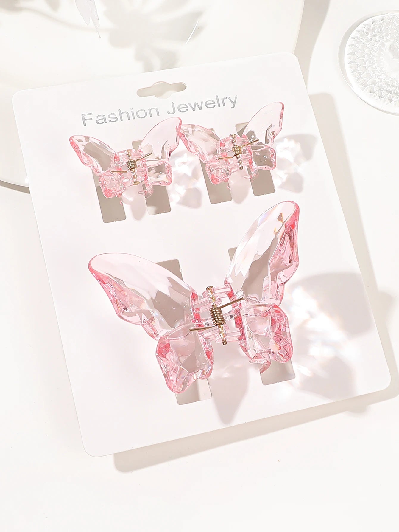 3Pcs Pink Medium Butterfly Hair Clips